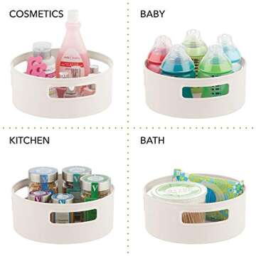 mDesign Deep Plastic Lazy Susan Turntable Food Storage Bin with Handles - Rotating Organizer for Kitchen Pantry, Cabinet, Cupboard, Refrigerator or Freezer - 2 Pack - Cream/Beige