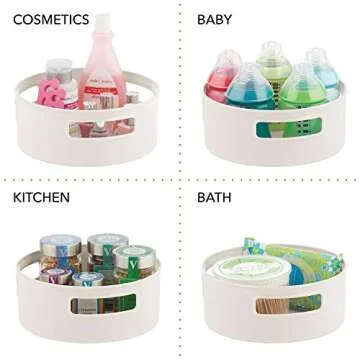 mDesign Deep Plastic Lazy Susan Turntable Food Storage Bin with Handles - Rotating Organizer for Kitchen Pantry, Cabinet, Cupboard, Refrigerator or Freezer - 2 Pack - Cream/Beige