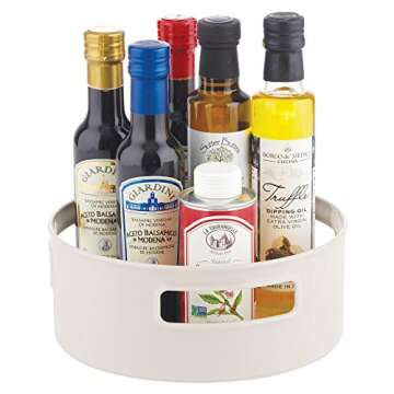 mDesign Deep Plastic Lazy Susan Turntable Food Storage Bin with Handles - Rotating Organizer for Kitchen Pantry, Cabinet, Cupboard, Refrigerator or Freezer - 2 Pack - Cream/Beige