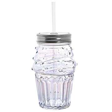 Slant Collections 10-06435-002 Cupcake Sipper Glass | Clear | Wine or Cocktail Glass with Straw | Pack of 2