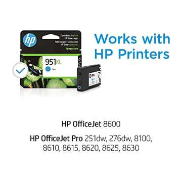 HP 951XL Cyan High-yield Ink Cartridge | Works with HP OfficeJet 8600, HP OfficeJet Pro 251dw, 276dw...