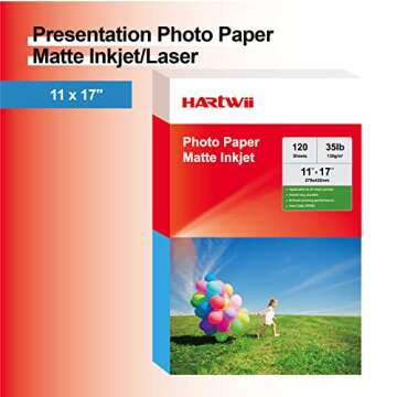 HARTWII 120 Sheets Thin Matte Presentation Photo Paper tabloid paper 11x17 inches 35lb 130gsm 6.5 Mil A3 for Dye Ink Inkjet Printer