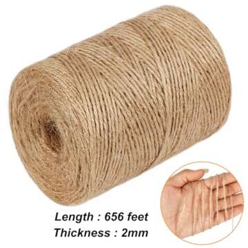 Vivifying Natural Jute Twine, 656 Feet 2mm Thick Brown Twine String for Garden, Crafts, Gifts Wrappi...
