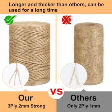 Vivifying Natural Jute Twine, 656 Feet 2mm Thick Brown Twine String for Garden, Crafts, Gifts Wrapping, Packing