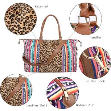 Leopard Print Weekender Bag Serape Leopard Duffle Bag with Shouler Strap Leopard Overnight Bags for ...