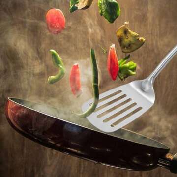 Stainless Steel Kitchen Utensil Set- 4 Pcs Cooking Cookware Set - 18/10 Stainless Steel Professional Wok Spatula Turner with Heat Resistant Wooden Hand