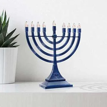 Zion Judaica Blue Electronic Hanukkah Menorah with LED Bulbs and USB Power Options