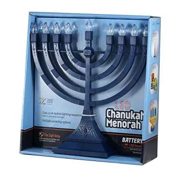 Zion Judaica Blue Electric Hanukkah Menorah LED Flameless Candles
