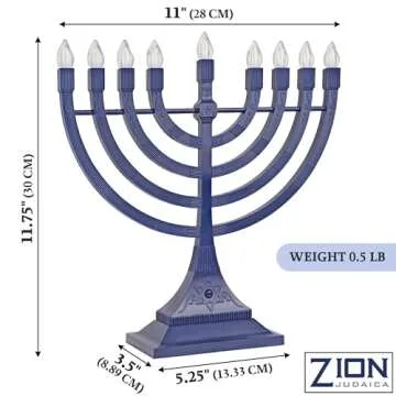 Zion Judaica Blue Electric Hanukkah Menorah LED Flameless Candles