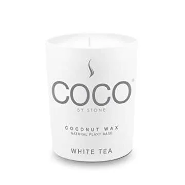 COCO by Stone 11oz Candle, Coconut Apricot Wax Candle for Home (White Tea) Home Fragrance Products, 1 Wick Candle, Enhance Indoor Aroma, Vegan & Cruelty-Free, Clean Burning and Hand Poured Candle