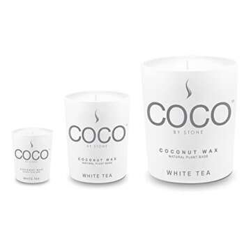 COCO by Stone 11oz Candle, Coconut Apricot Wax Candle for Home (White Tea) Home Fragrance Products, 1 Wick Candle, Enhance Indoor Aroma, Vegan & Cruelty-Free, Clean Burning and Hand Poured Candle