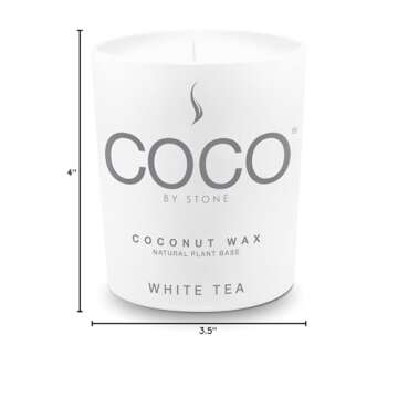 COCO by Stone 11oz Candle, Coconut Apricot Wax Candle for Home (White Tea) Home Fragrance Products, 1 Wick Candle, Enhance Indoor Aroma, Vegan & Cruelty-Free, Clean Burning and Hand Poured Candle