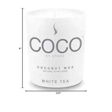 COCO by Stone 11oz Candle, Coconut Apricot Wax Candle for Home (White Tea) Home Fragrance Products, 1 Wick Candle, Enhance Indoor Aroma, Vegan & Cruelty-Free, Clean Burning and Hand Poured Candle