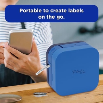 Brother P-Touch Cube Smartphone Label Maker, Bluetooth Wireless Technology, Multiple Templates Available, Apple & Android Compatible - Blue, 2.5 x 4.6 x 4.6 inches