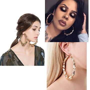 Hip-Hop Oversized Round Circle Bamboo Hoop Earrings 85mm