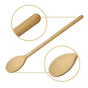 BICB Wooden Cooking Oval Spoons - 8”, 10”, 12”, 14” Long Mixing Set - Solid Beechwood Cookware - Perfect for Stirring, Mixing, Tasting, & Serving Food - Pack of 4, Rustic Brown Color