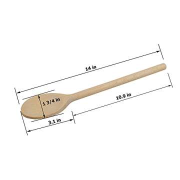 BICB Wooden Cooking Oval Spoons - 8”, 10”, 12”, 14” Long Mixing Set - Solid Beechwood Cookware - Perfect for Stirring, Mixing, Tasting, & Serving Food - Pack of 4, Rustic Brown Color