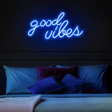 Olekki Blue Good Vibes Neon Sign - LED Neon Signs for Wall Decor, Neon Lights for Bedroom, Neon Wall Signs (16.1 x 8.3 inch)