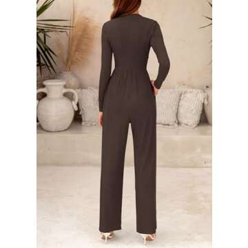 PRETTYGARDEN Womens Jumpsuit Dressy Casual Spring Fall Fashion One Piece Outfits Long Sleeve Mock Ne...