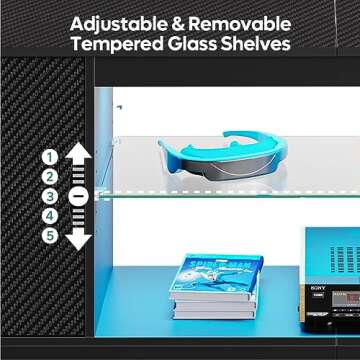 Bestier LED TV Stand for 55/60/65 Inch TV, Gaming Entertainment Center with Cabinet for PS5, Xbox,Modern TV Cabinet with Adjustable Glass Shelves for Living Room, Bedroom 57 Inch,Black