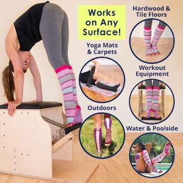 Tucketts Thigh Highs Knee High Yoga Socks, Toeless Long Socks, Non Slip Skid Grippy Socks for Yoga, Pilates, Barre, Ballet, Dance - Knee High Style,Pink,Fits woman size US 6-9.5