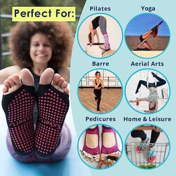 Tucketts Thigh Highs Knee High Yoga Socks, Toeless Long Socks, Non Slip Skid Grippy Socks for Yoga, Pilates, Barre, Ballet, Dance - Knee High Style,Pink,Fits woman size US 6-9.5