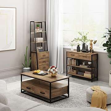 URKNO Console Table with Drawers, Rustic Hallway Table with Storage Shelves, Narrow Long Sofa Entryw...