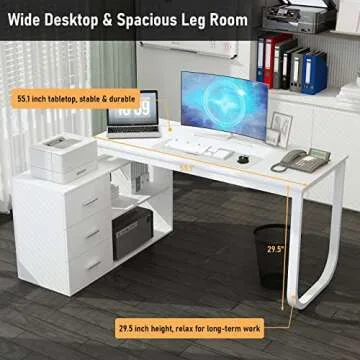 FAMAPY 55.1” Glass Desk Office Desk with Wooden Frame Legs, Writing Desk Computer Desk for Home Office 23.6”D x 55.1”W x 29.9”H