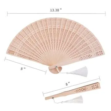 Sepwedd Set of 50pcs Sandalwood Fan Baby Shower Party Favors with Organza Bags and Tassels Wooden Folding Fan