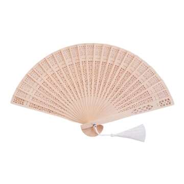 Sepwedd Set of 50pcs Sandalwood Fan Baby Shower Party Favors with Organza Bags and Tassels Wooden Folding Fan