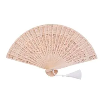 Sepwedd Set of 50pcs Sandalwood Fan Baby Shower Party Favors with Organza Bags and Tassels Wooden Folding Fan