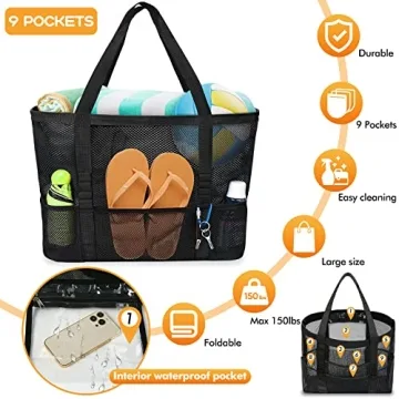 AURUZA Large Mesh Beach Bag - Waterproof and Durable Swim Tote