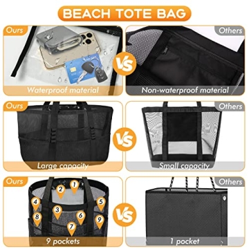 AURUZA Large Mesh Beach Bag - Waterproof and Durable Swim Tote
