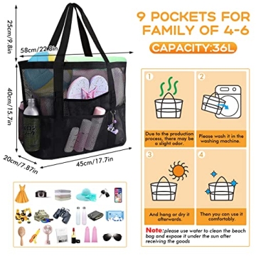 AURUZA Large Mesh Beach Bag - Waterproof and Durable Swim Tote