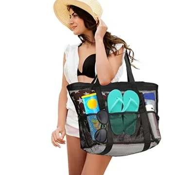 AURUZA Large Mesh Beach Bag - Waterproof and Durable Swim Tote