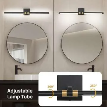 Faziyo Dimmable Black Gold Vanity Light for Bathroom 360° Rotatable Bath Lighting Fixtures Over Mir...