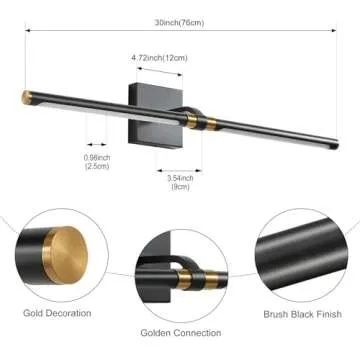 Faziyo Dimmable Black Gold Vanity Light for Bathroom 360° Rotatable Bath Lighting Fixtures Over Mirror 30 inch Modern 4000K Bathroom Sconces Picture Lights for Paintings