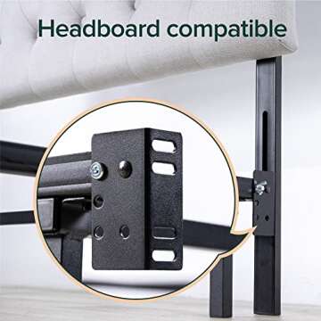 ZINUS Compack Metal Bed Frame, 7 Inch Support for Box Spring and Mattress Set, Black, Queen