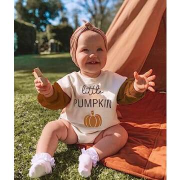 Endorothii Baby Halloween Clothes Girl Boy Little Pumpkin Romper Sweatshirt Long Sleeves Bubble Bodysuit Outfit (Little Pumpkin, 0-3 Months)