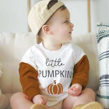 Endorothii Baby Halloween Clothes Girl Boy Little Pumpkin Romper Sweatshirt Long Sleeves Bubble Bodysuit Outfit (Little Pumpkin, 0-3 Months)