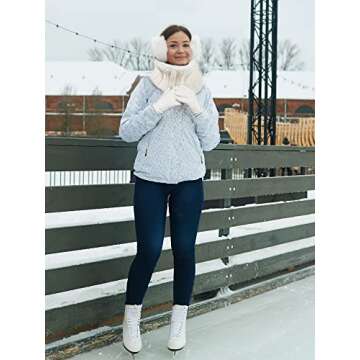 5 Pieces Women Winter Warm Set Knit Beanie Hat Scarf Touchscreen Gloves Earmuffs Stockings 5 in 1 Ski Outing Set for Gift(Milk White, Simple Style)