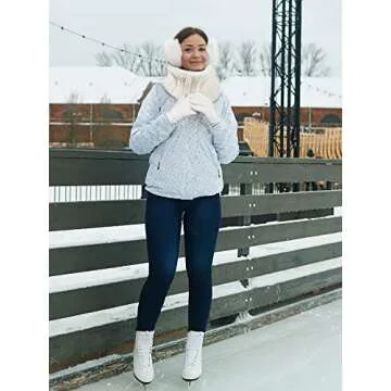 5 Pieces Women Winter Warm Set Knit Beanie Hat Scarf Touchscreen Gloves Earmuffs Stockings 5 in 1 Ski Outing Set for Gift(Milk White, Simple Style)