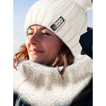 5 Pieces Women Winter Warm Set Knit Beanie Hat Scarf Touchscreen Gloves Earmuffs Stockings 5 in 1 Ski Outing Set for Gift(Milk White, Simple Style)