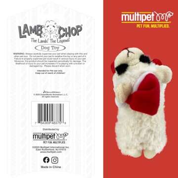 Multipet Lamb Chop Dog Plush Toy w/ Santa Hat - Squeaky Dog Toy for All Dogs - Extra Soft Plush Dog Toy - Stuffed Animal Dog Toy for Cuddling & Playing - Cute Pet Toy (6”, Cream)