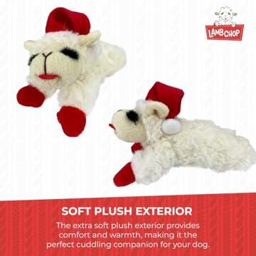 Multipet Lamb Chop Dog Plush Toy w/ Santa Hat - Squeaky Dog Toy for All Dogs - Extra Soft Plush Dog Toy - Stuffed Animal Dog Toy for Cuddling & Playing - Cute Pet Toy (6”, Cream)