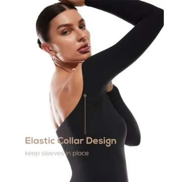 INLYRIC Women's Natrelax Off The Shoulder Bodysuit Long Sleeve Thong Sexy Bodycon Slim Fit Tops Leotard Black Medium