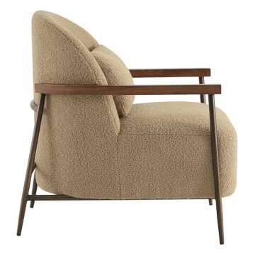CHITA Accent Chair for Living Room, FSC Certified Modern Upholstered Faux Sherpa Fabric Armchair with Metal Frame and Wooden Armrests, Camel
