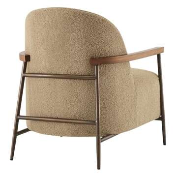 CHITA Accent Chair for Living Room, FSC Certified Modern Upholstered Faux Sherpa Fabric Armchair with Metal Frame and Wooden Armrests, Camel