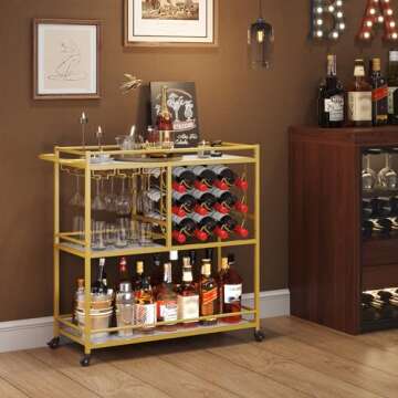 Lifewit Bar Cart for The Home, 3 Tier Drink Cart with Lockable Wheels, 12 Wine Rack and 3 Rows Glass...