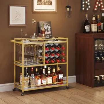 Lifewit Bar Cart for The Home, 3 Tier Drink Cart with Lockable Wheels, 12 Wine Rack and 3 Rows Glass...